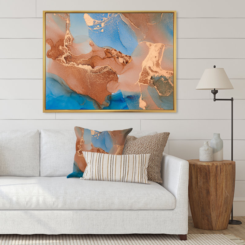 «Blue and Brown Luxury Abstract Fluid Art II», reproduction d'art sur toile moderne, H 24 po x l 32 po x P 1 po
