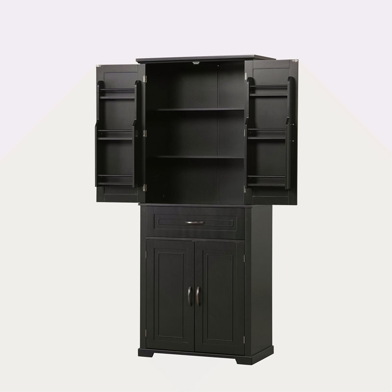 Bathroom Storage Cabinet With Doors And Drawer, Multiple Storage Space, Adjustable Shelf, Black