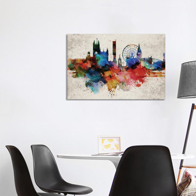 Manchester Abstract Skyline by WallDecorAddict - Wrapped Canvas Painting