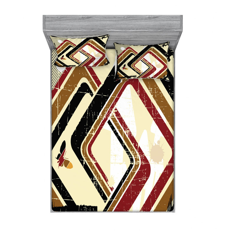 Microfiber Abstract Sheet Set, Queen Sheet Set with Fitted Sheet