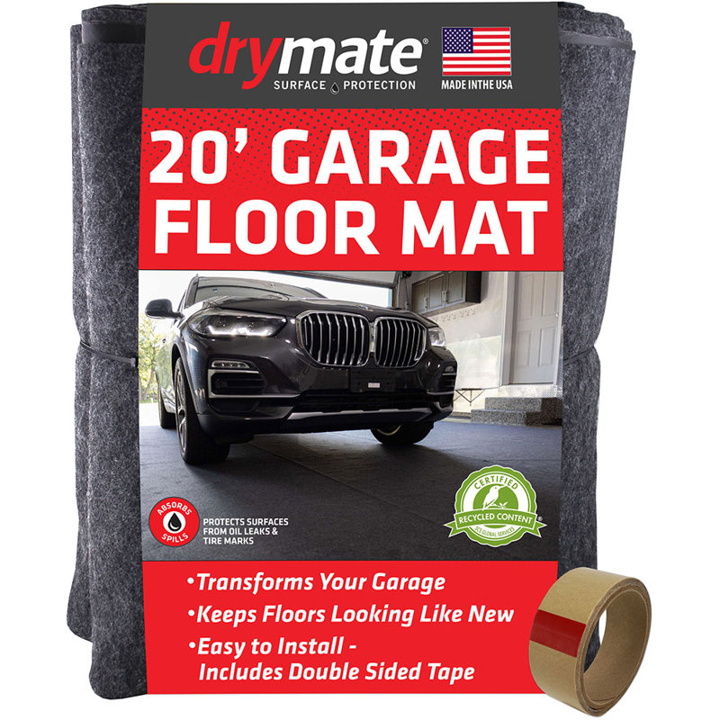 Charcoal 20' x 7'4" Waterproof Garage Floor Mat with Double Sided Tape