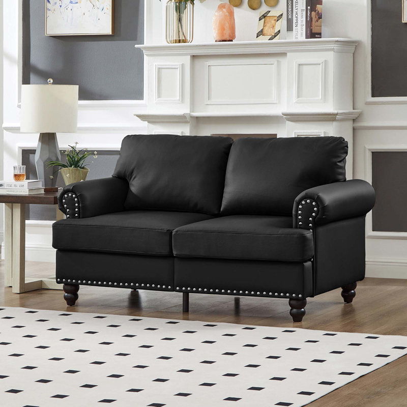 Canapé en cuir 59,5 po, H 33,8 po x l 59,5 po x P 32,3 po, 2, Noir