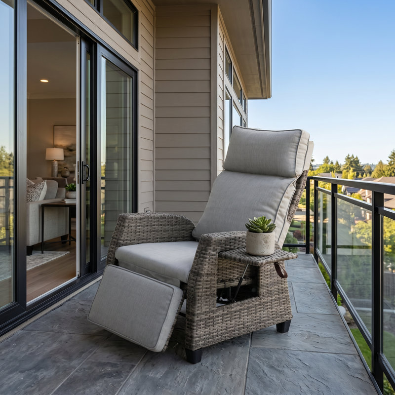 Chaise de patio réglable avec coussins, Marron clair, Light Grey