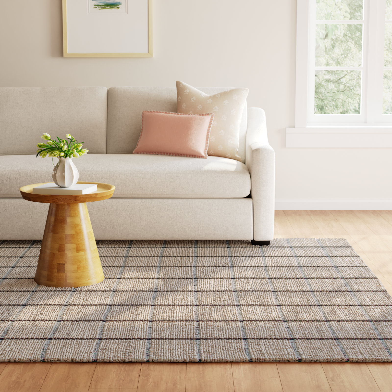 Abagail Black Beige Hand-Loomed Checkered Jute Rug, Rectangle 5' x 8'