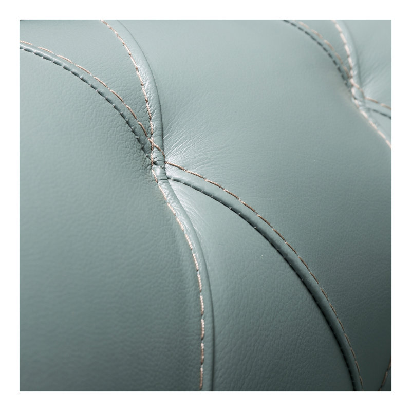 Modern Tufted Leather Sofa, Seafoam
