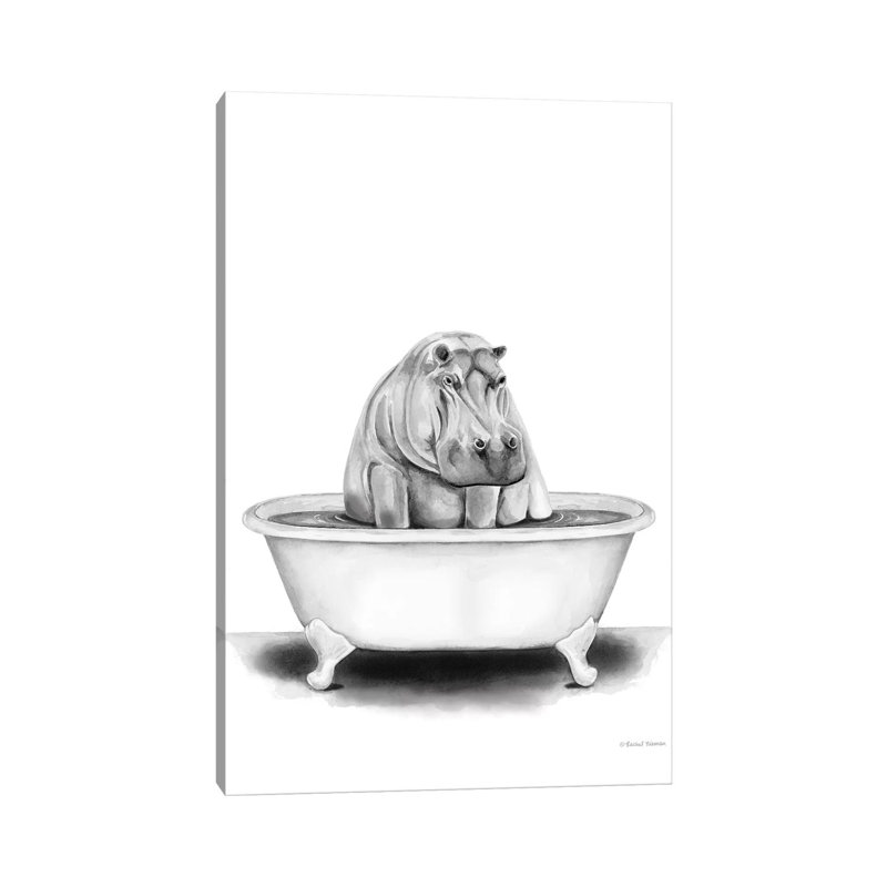 Hippo In Tub by Rachel Nieman - Print on Canvas, Wrapped Canvas, 30.48cm H x 20.32cm W x 1.91cm D