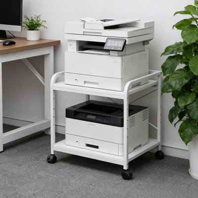 Support pour imprimante à 2 niveaux, avec tablette de rangement réglable en hauteur, grande conception mobile de 20 po de profondeur pour le bureau à domicile, table d'imprimante peu encombrante