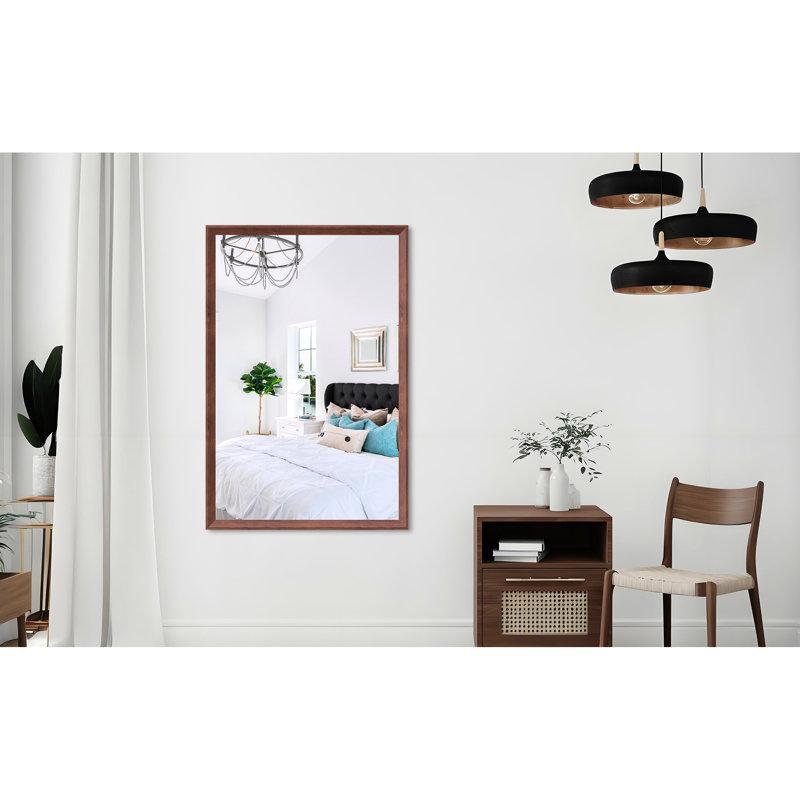 Grand miroir de salle de bain rectangulaire de 48 po x 32 po avec cadre en aluminium de couleur noyer, fixation murale verticale ou horizontale, verre à l'épreuve, installation rapide de 48 po x 32 po convenant à la salle de bain