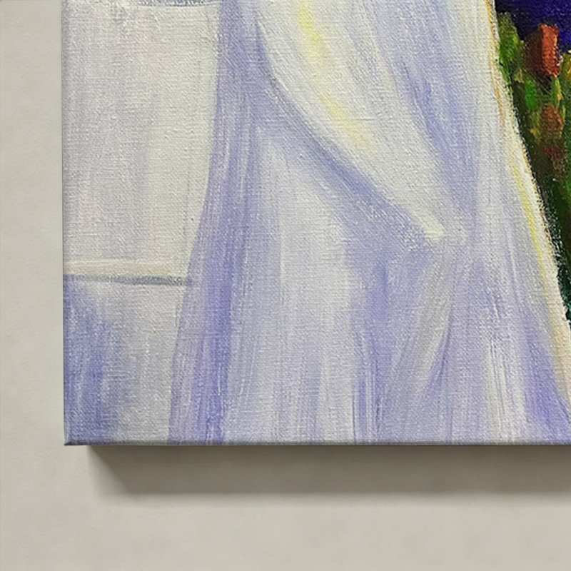 «Woman by the Blue Sea», art mural sur toile, H 20 po x l 16 po, Natural Wood Frame