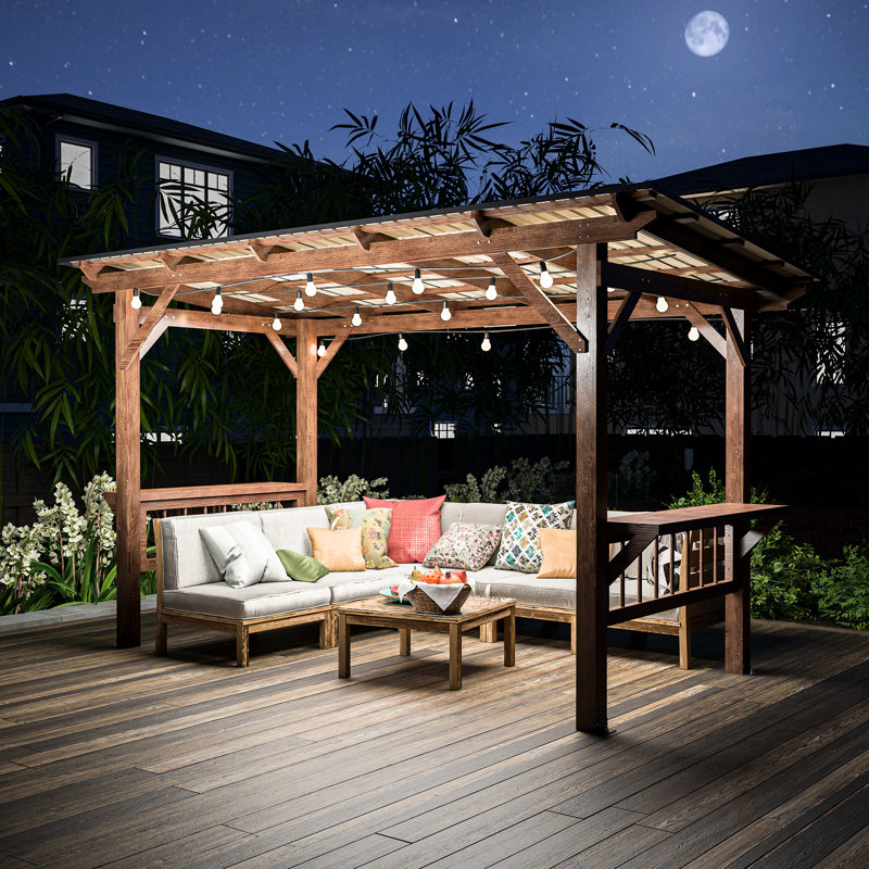 Pavillon de jardin pergola en bois robuste avec toit en métal et comptoirs à la mode Raison Design