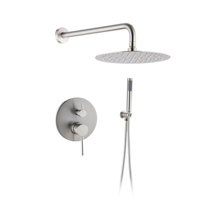 Wall Mounted Round Shower Combo Set With 10" Rain Shower Head And Handheld Shower Head Set With Pressure Balancing Valve