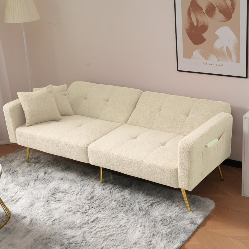 176 Upholstered Futon, Beige Sherpa