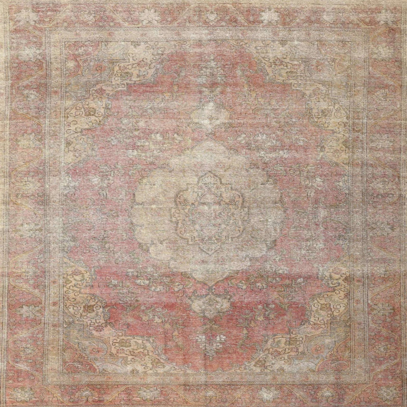 Tapis oriental rouge / brun / beige, Rond 7 pi