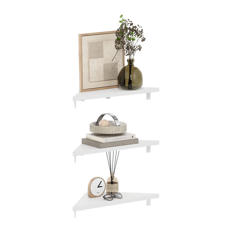 Belby Triangle Corner Floating Shelves, Wall Mount Display Shelf, Set of 3, White