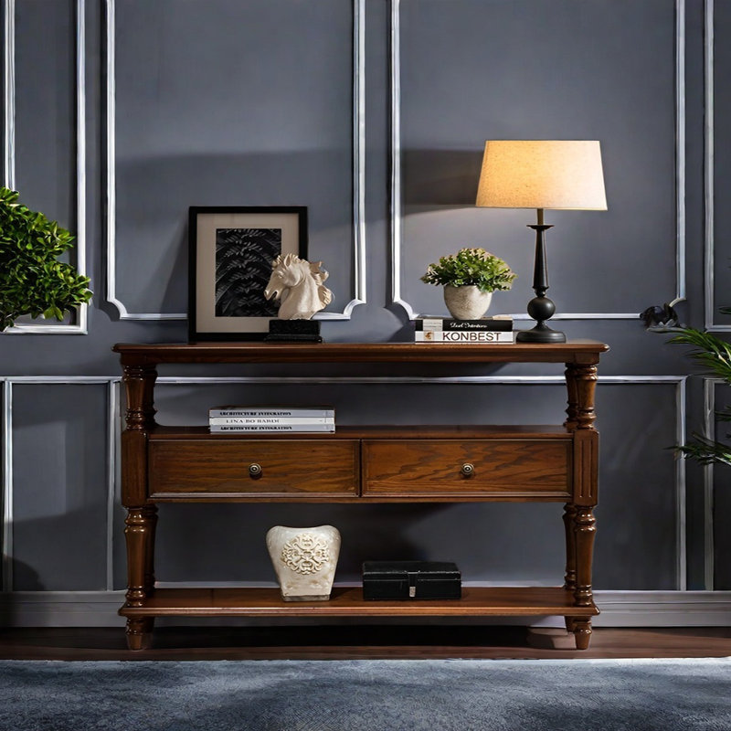 Console multifonctionnelle en bois massif, H 34,65 po x l 55,12 po x P 13,78 po, Brun