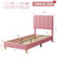 Structure de lit simple en velours avec tête de lit pour fille - lit plateforme pour enfant à profil bas, tête de lit Wave, lattes en bois-639045164