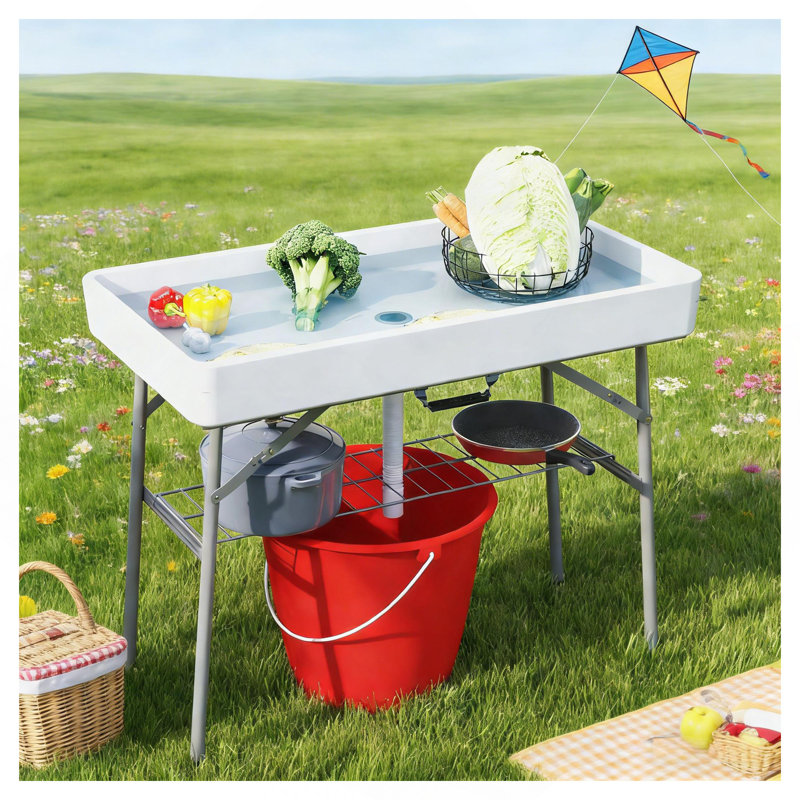 Outdoor Table Cooler,White Folding Ice Cooler Table