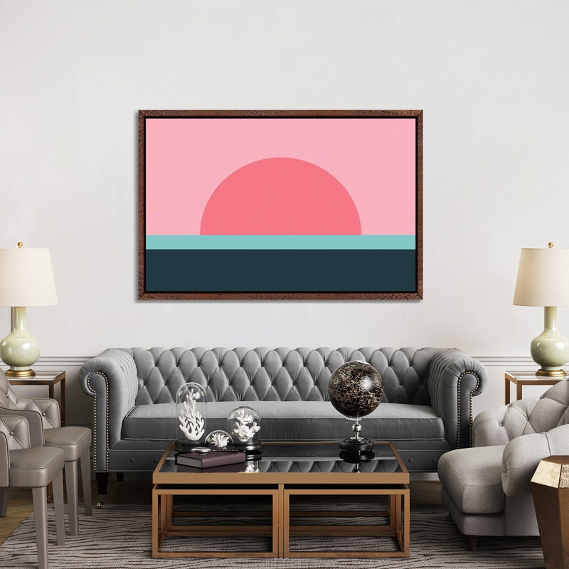 Sunseeker VII - Wrapped Canvas Print, 152.5 cm H x 101.5 cm W, Valencia/Turquoise/Viking Blue, Brown Framed