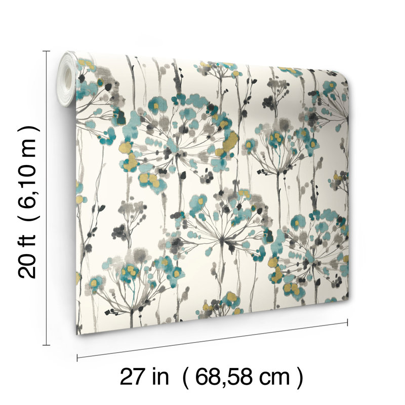 Flourish Floral Peel & Stick Wallpaper Roll, Non-Woven, Turquoise