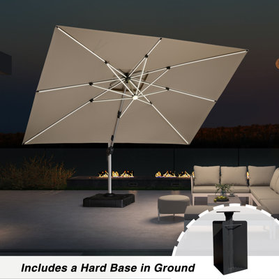 Parasol en porte-à-faux rectangulaire double 120 po x 156 po avec lumières solaires et base au sol, beige