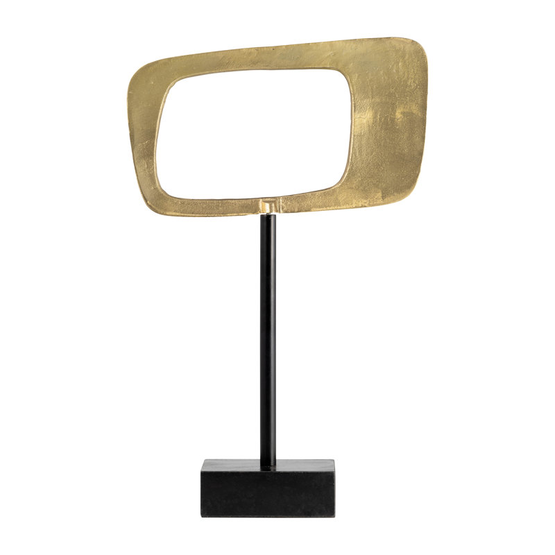 Altus Modern Abstract Metal and Aluminum Sculpture with Geometric Cutout Design on Rectangular Base for Contemporary Accent Decor Display
