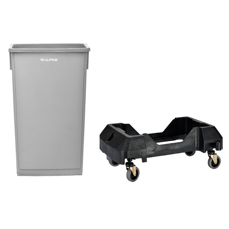 Poubelle recyclable 23 gallons et chariot, gris