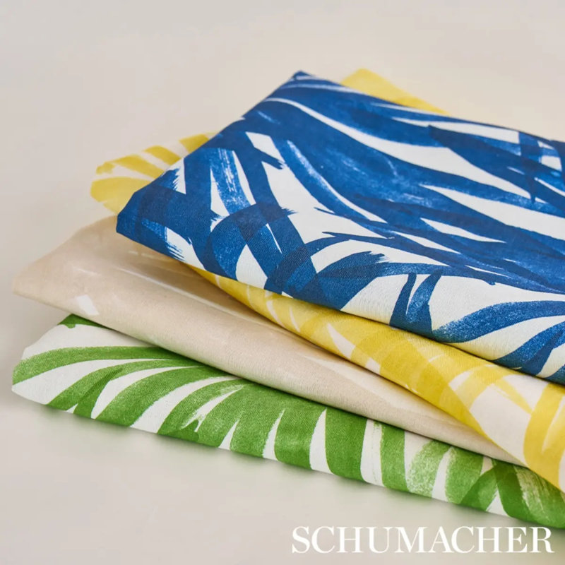 Sunlit Palm Linen Fabric, Blue