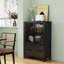 Armoire de rangement avec 4 portes en fer, poignée en métal noir, buffet avec tablette réglable, cadre en métal robuste noir et pieds en métal, facile à assembler, pour le salon, la cuisine, noir