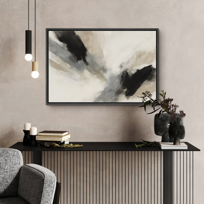 «Black and Neutral Abstract with Soft Motion Effect», reproduction d'art sur toile encadrée