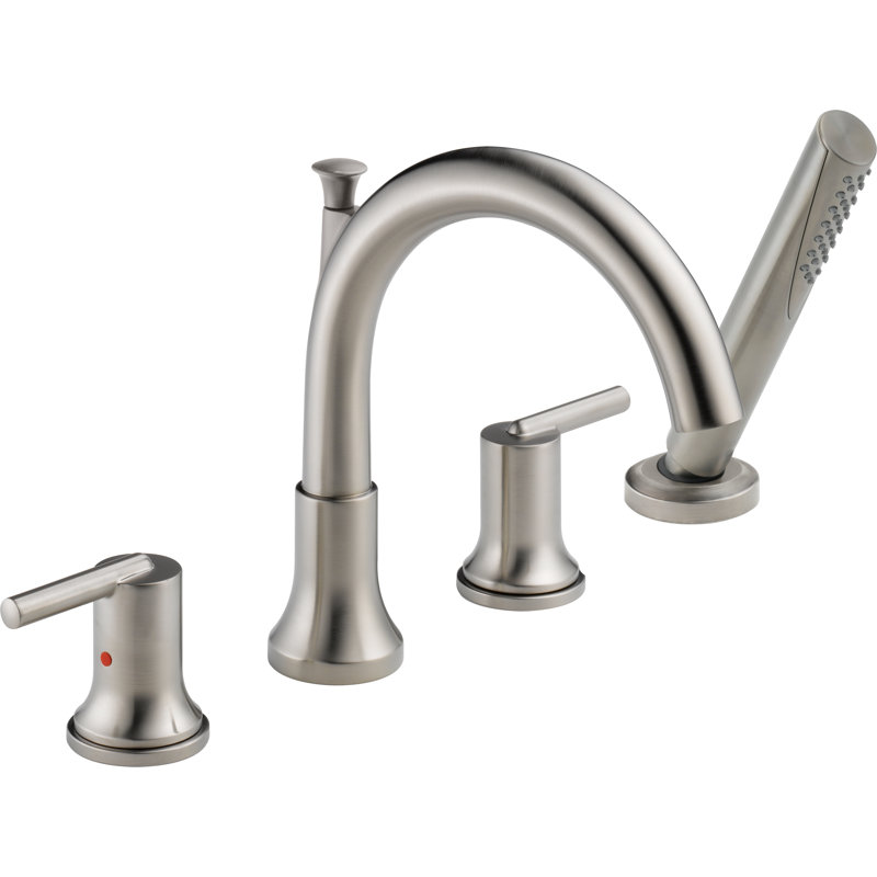 Trinsic Double Handle Deck Mounted Roman Tub Faucet Trim with Handshower, Brilliance Stainless