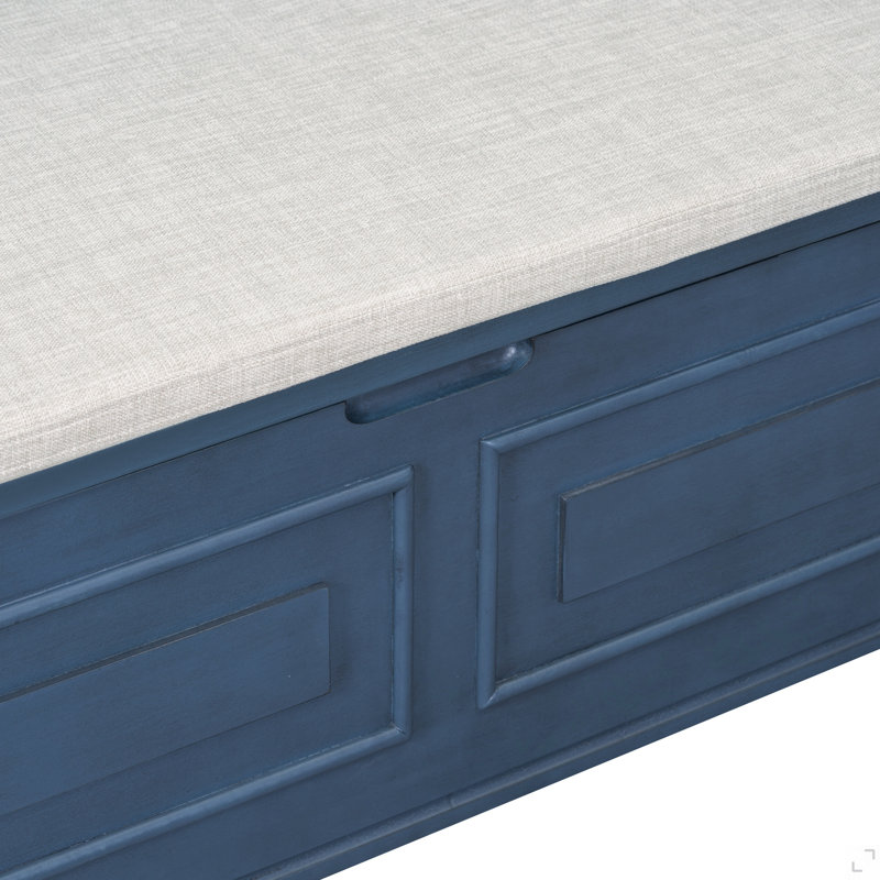 Banc de rangement multifonctionnel en bois massif avec charnière de sécurité, Bleu marine antique
