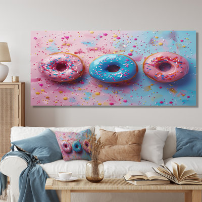 Delicious Pink And Blue Sparkle Donuts I - Food Donuts Wall Decor