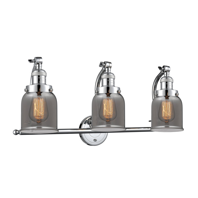 Bell - 3 Light 28" Bath Vanity Light, Plated Smoked, Polished Chrome, 60 Watt Vintage Incandescent Bulb