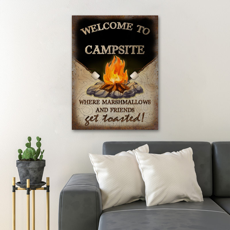«Camp Fire - Welcome To Camp site», reproduction d'art graphique sur toile tendue, H 14 po x l 11 po x P 2 po