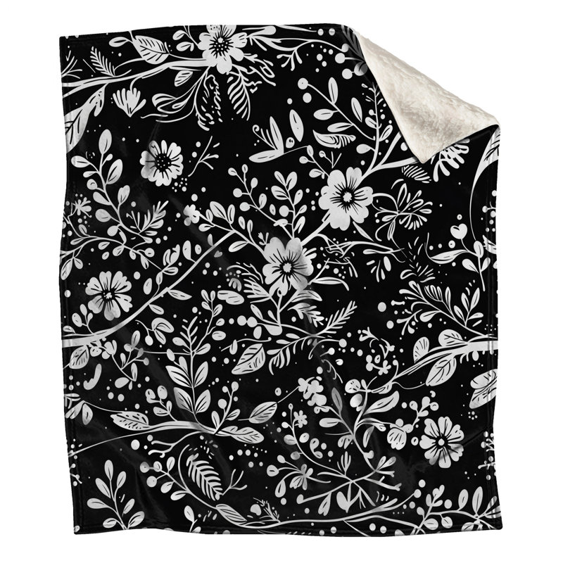 Couvertures florales noires et blanches, L 60 po x H 80 po