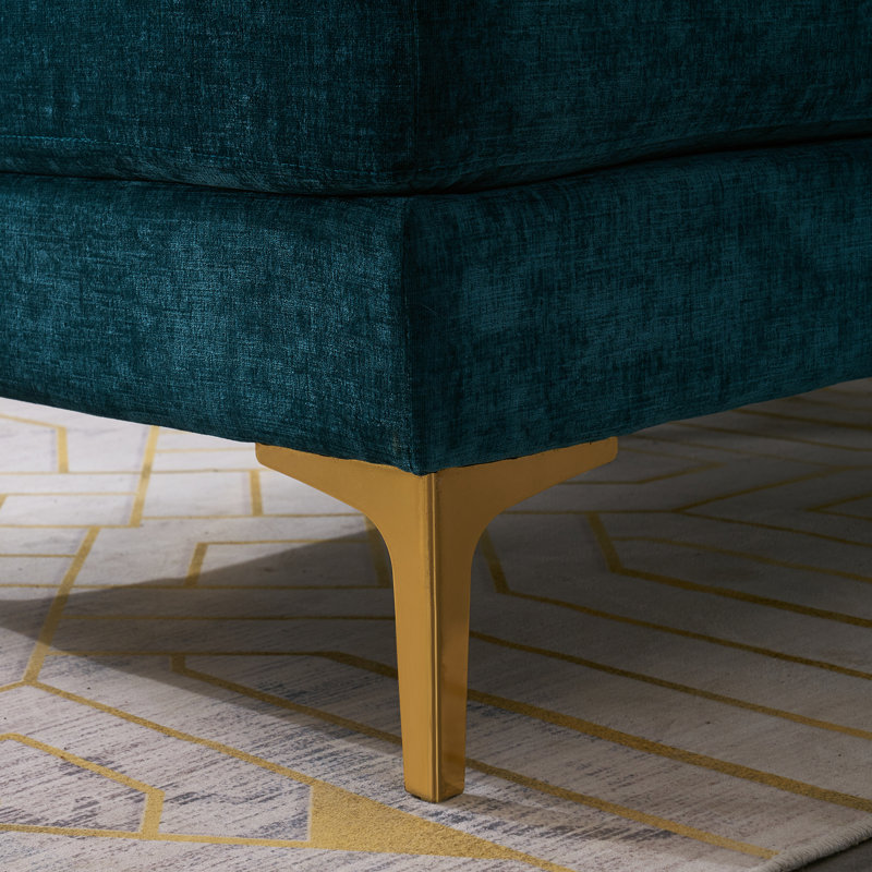 Canapé modulaire d'intérieur en U à 4 sièges Trego, Chenille bleu-vert