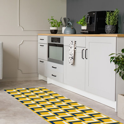 Tapis de couloir à motif géométrique jaune