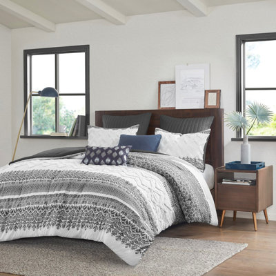 Ensemble d'édredon en coton 3 pièces avec capitonnage en chenille gris