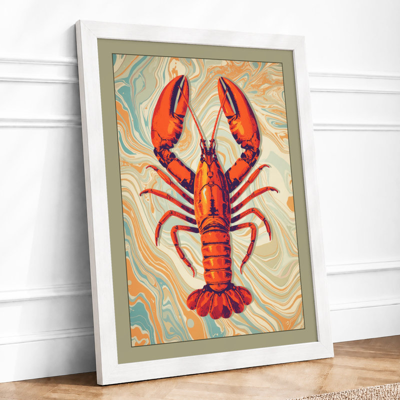 Centered Lobster Botanical - Framed Print, A1 - 84.1 x 59.4 cm, White