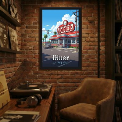 Scenic & Cityscapes Retro Diner Building With Red Roof And Clock