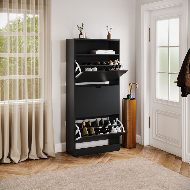 3 Drawer Shoe Cabinet with Open Shelf Modern Storage Furniture for Hallway Living Room Bedroom, Black