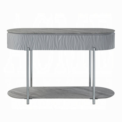 Yukino Contemporary Gray High Gloss & Chrome Metal Frame Sofa Table With Drawer Storage