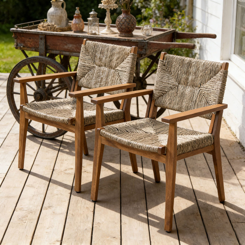 Chaise de salle à manger d'extérieur durable avec structure en bois d'acacia, Brun