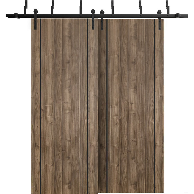 Porte de grange en bois massif massif, Noyer, 48 po x 84 po