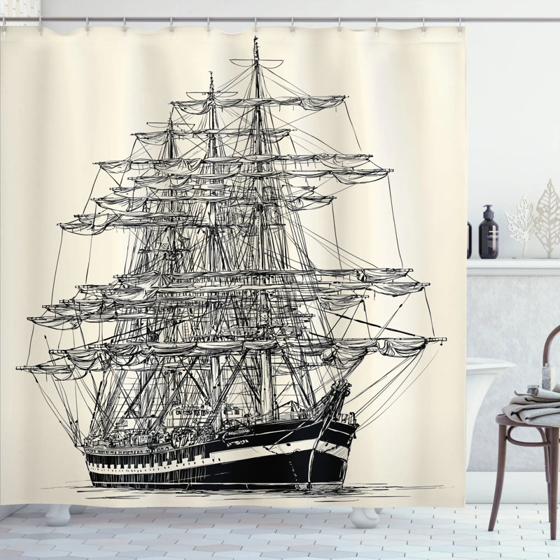 Pirate Ship Shower Curtain Set + Hooks, 70" H x 69" W