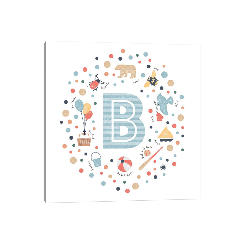 Lettre illustrée B bleue - impression, Toile tendue, Aucun mat, H 37 po x l 37 po x P 1,5 po