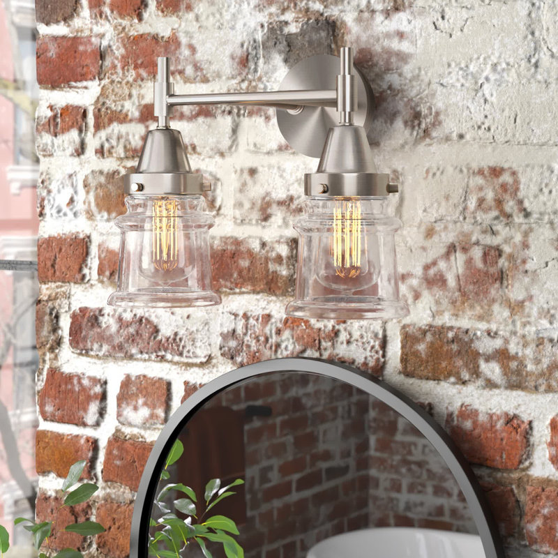 Éclairage pour meuble-lavabo à 2 lumières à intensité variable Gayle, Transparent, Nickel satiné, Ampoule non incluse