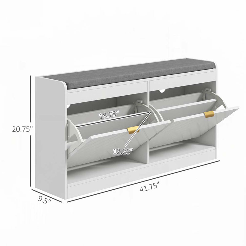 Shoe Bench, Entryway Bench with 2 Flip Drawers, Seating Cushion