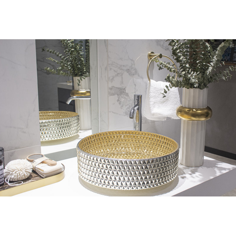 Selected 15.55'' Glass Circular Bathroom Sink,  Gold