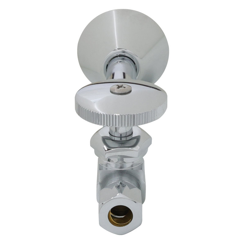 Poignée ronde à passage droit avec douchette ronde en cuivre 1/2 po x 3/8 po de diamètre extérieur, Chrome poli